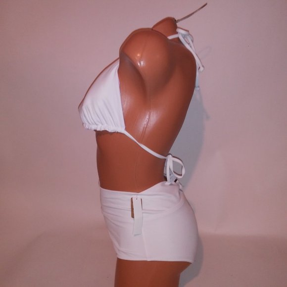 Victoria Secret PINK Swim Bikini Large White Purple Triangle Shortie String Reve - Picture 6 of 12